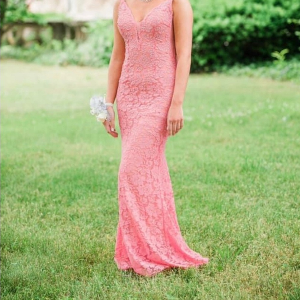 Elegant Pink Lace JOVANI Evening Gown